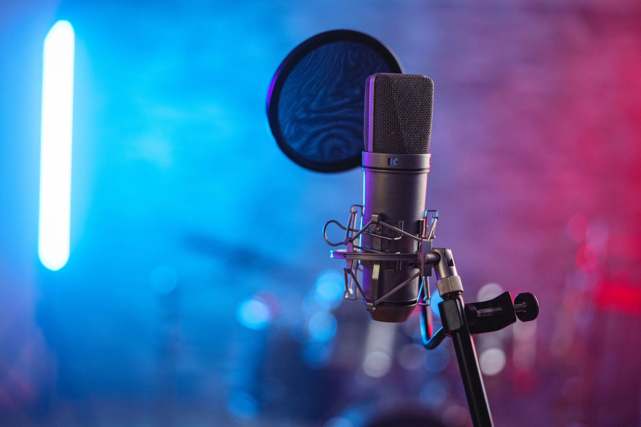 Professional microphone representing voiceover service